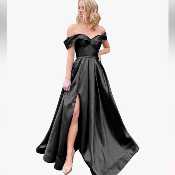 New Prom Off The Shoulder Slit Ball Gown Long Formal Evening Wedding Dress - Picture 1 of 16